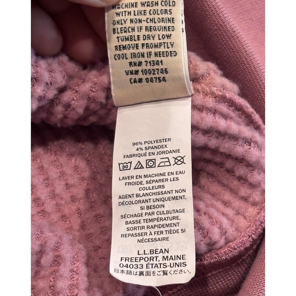 LL Bean Womens Large Mauve Waffle Knit Full Zip Hoodie Thermal Jacket 517785 - Picture 5 of 12